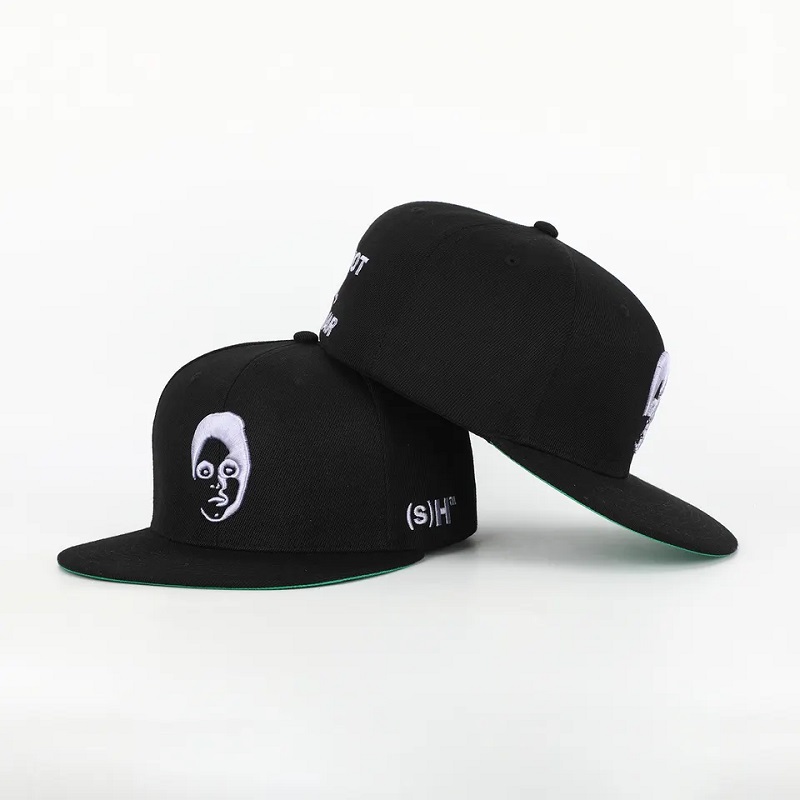 Mukautettu 6 paneeli Musta suljettu takaosa Flex Fit Gorras Cap Asetettu HAT 3D -kirjonta -logo Vihreä Underbrim Hip Snapback Cap