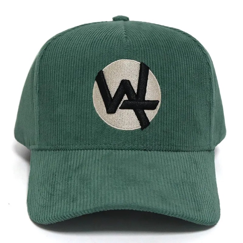 Räätälöity Direct Factory 5 -paneeli Baseball Cack Green Cordalt hattu 3D Puff -kirjonta -logo puuvillaa hikinauha talvikappaleita